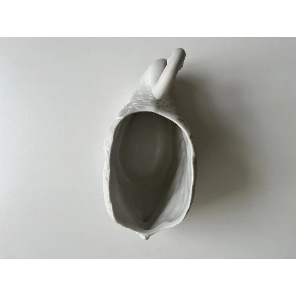 Vintage FTDA White Ceramic Swan Planter 1988 Matte Bisque Porcelain Vase Taiwan